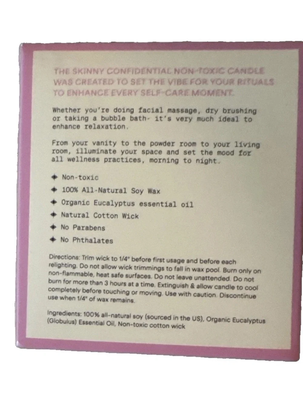 The Skinny Confidential Pink Scented Candle - Luxe Soy Blend